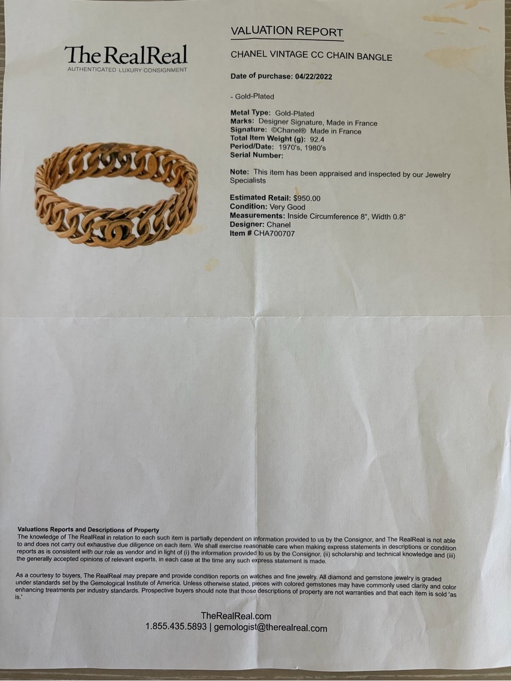 Vintage Chanel 1980s CC Chain Bangle Bracelet Gold Plated | OS - Picture 3 of 12